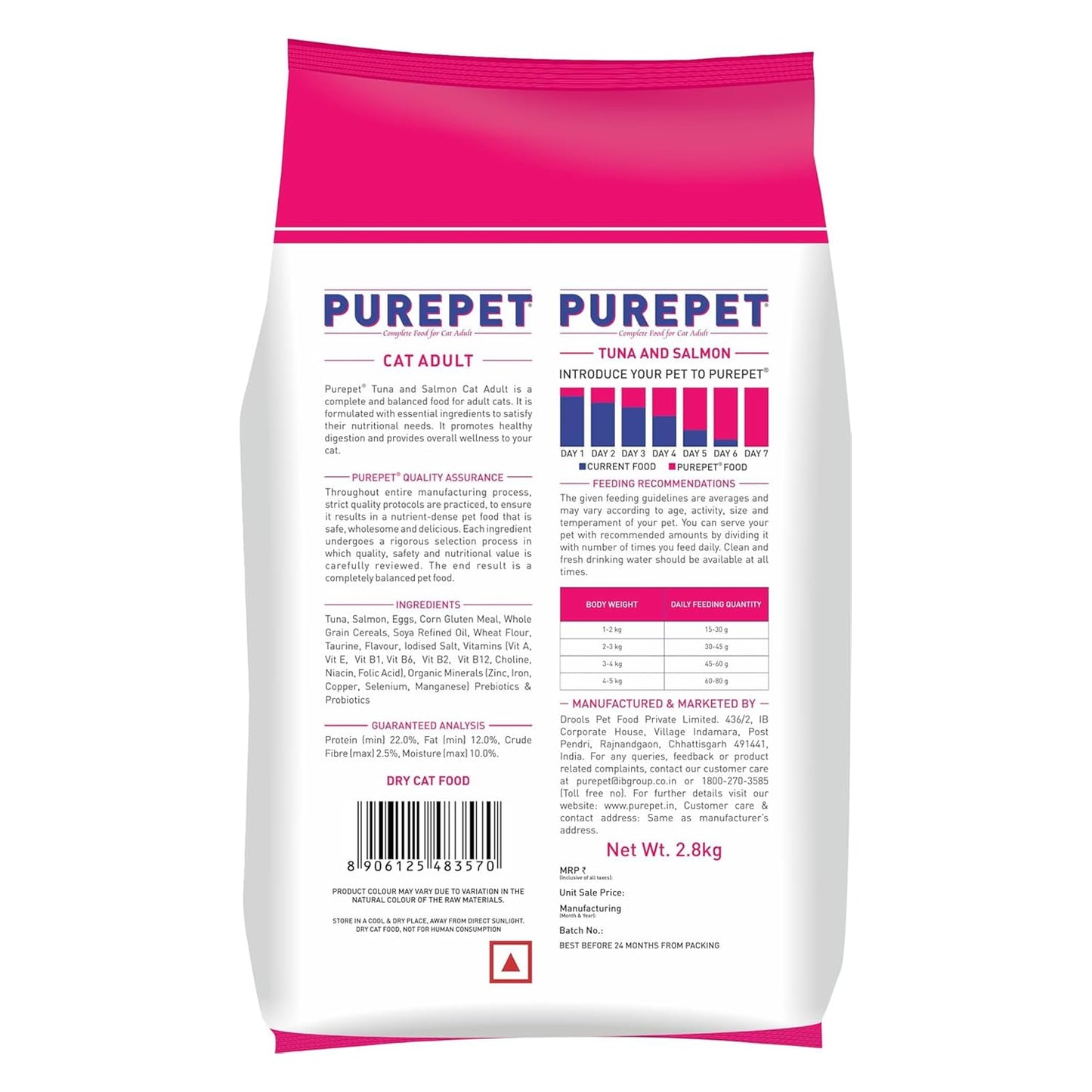 Purepet Adult Dry Cat Food, 1 KG Pack, Tuna and Salmon Flavour, Hair Ball Protection