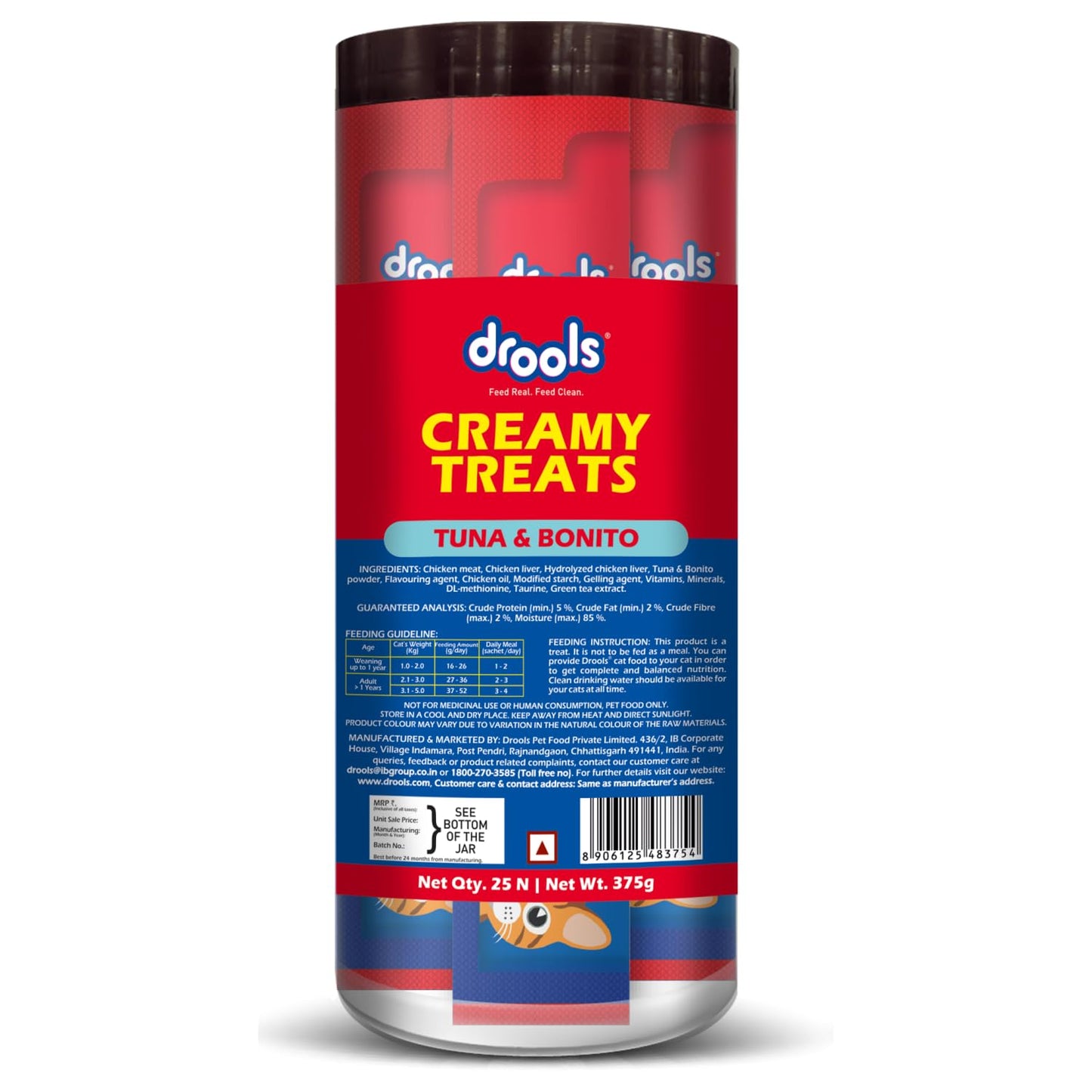 Drools All Life Stages Creamy Lickable Tuna & Bonito Flavour Cat Treats, 25 Pieces (375Gms)