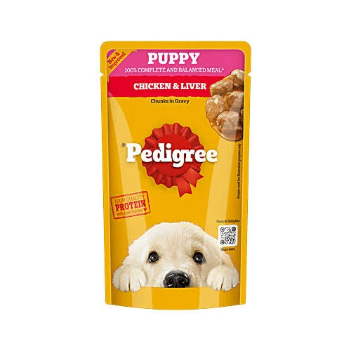 Pedigree Puppy Wet Dog Food, Chicken & Liver Chunks in Gravy, 130 GMs