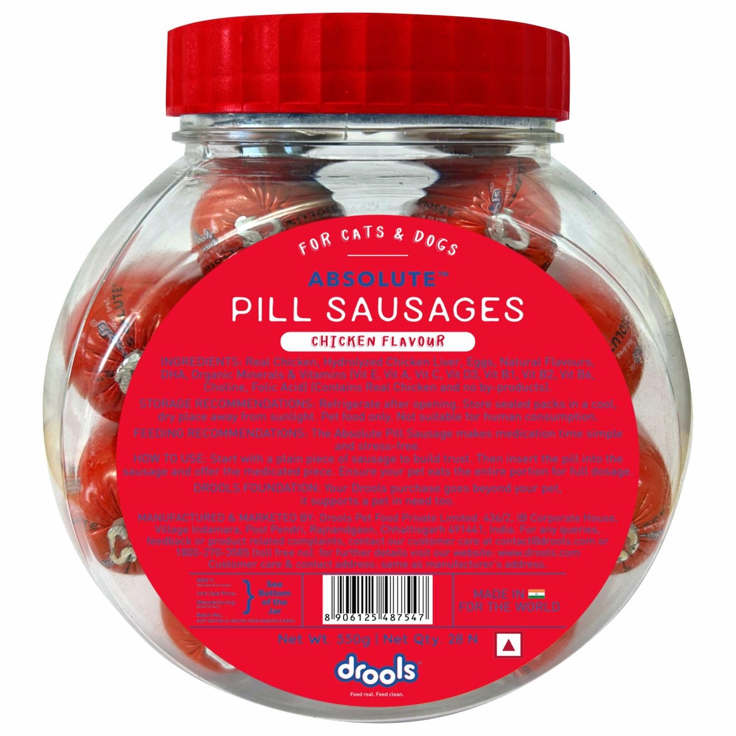 Drools Absolute Pill Sausages 28 Pieces, Chicken Flavour, For Cats & Dogs