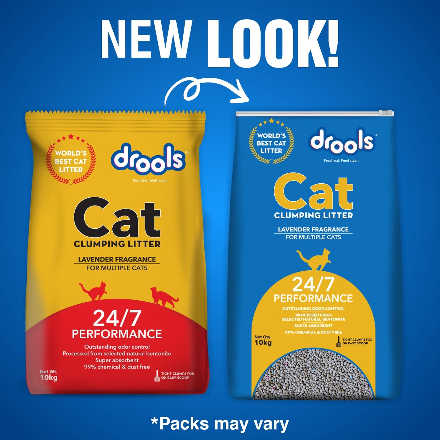 Drools Cat Litter, For multiple cat breeds, Natural Bentonite, 10 kg Pack, Lavender Flavour