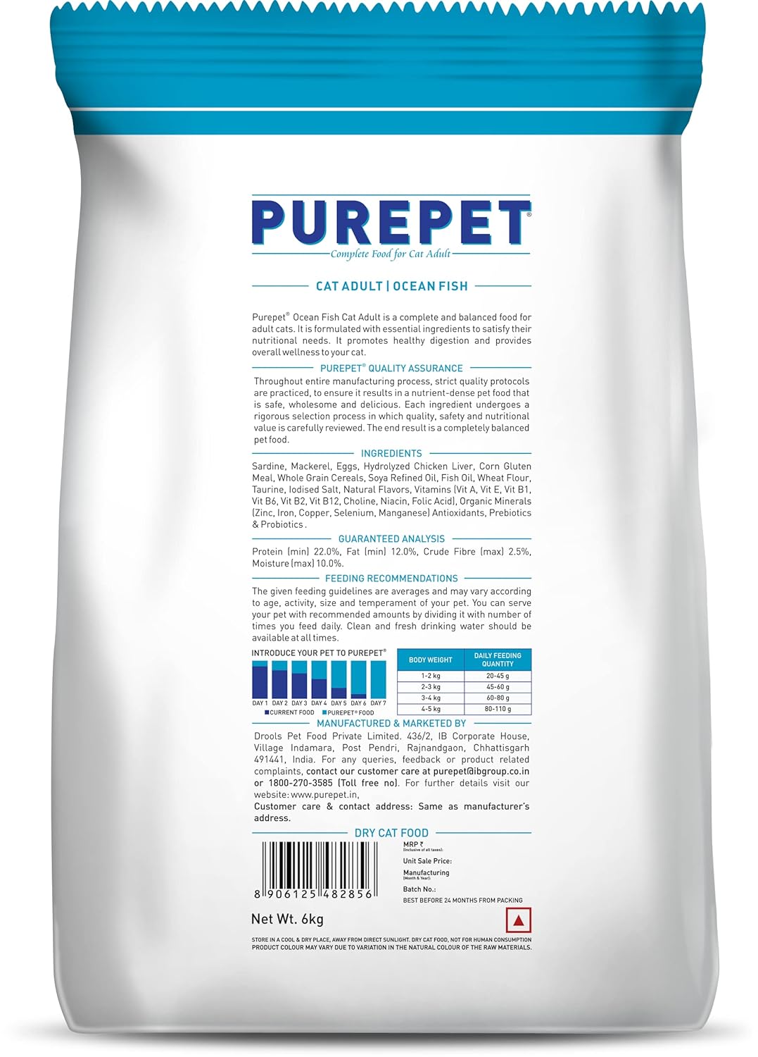 Purepet Adult Dry Cat Food, 6 KG Pack, Ocean Fish Flavour, Hair Ball Protection