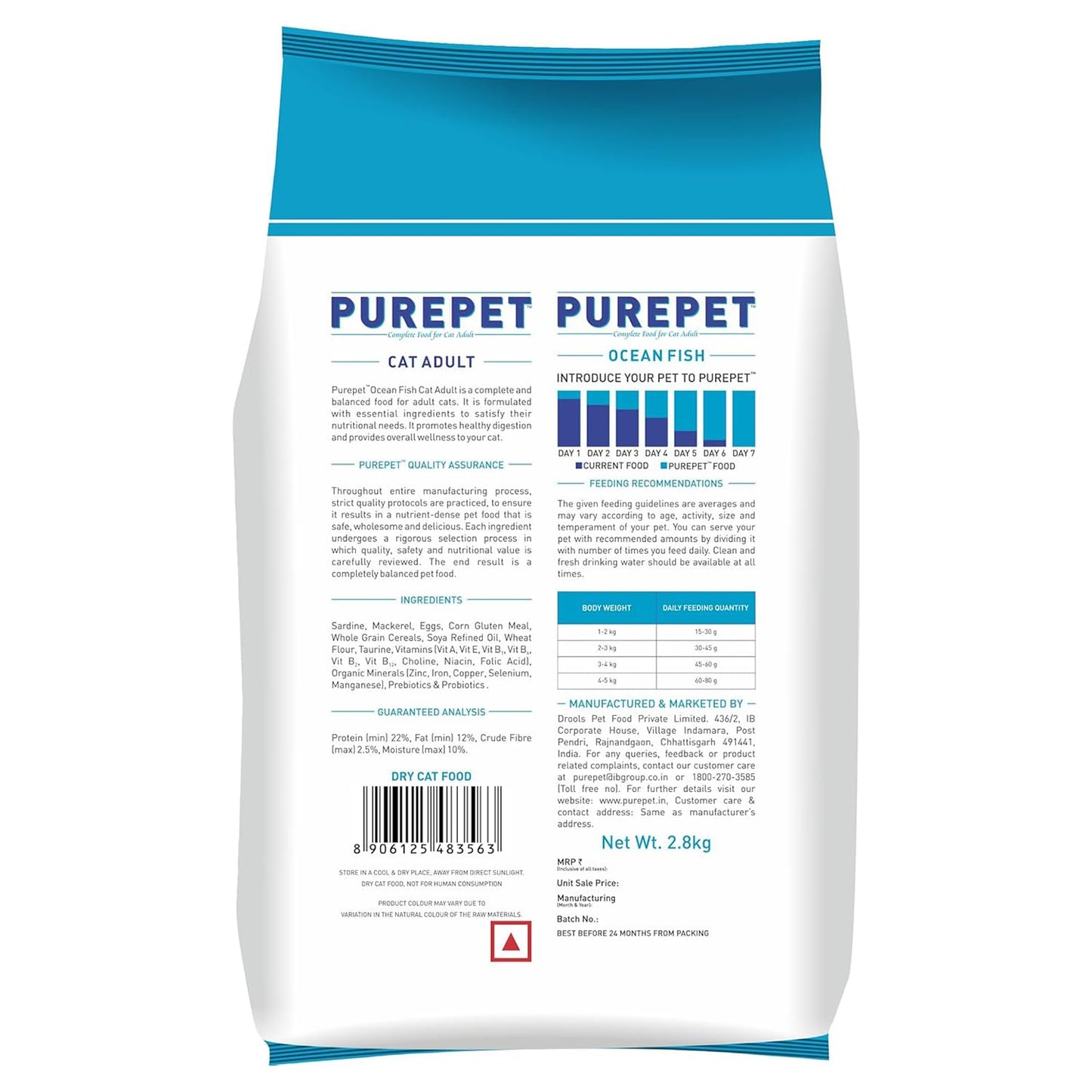 Purepet Adult Dry Cat Food, 2.8 KG Pack, Ocean Fish Flavour, Hair Ball Protection
