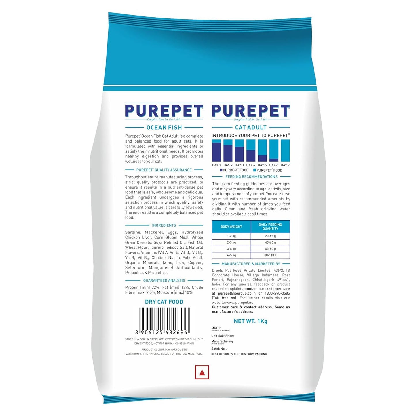 Purepet Adult Dry Cat Food, 1 KG Pack, Ocean Fish Flavour, Hair Ball Protection