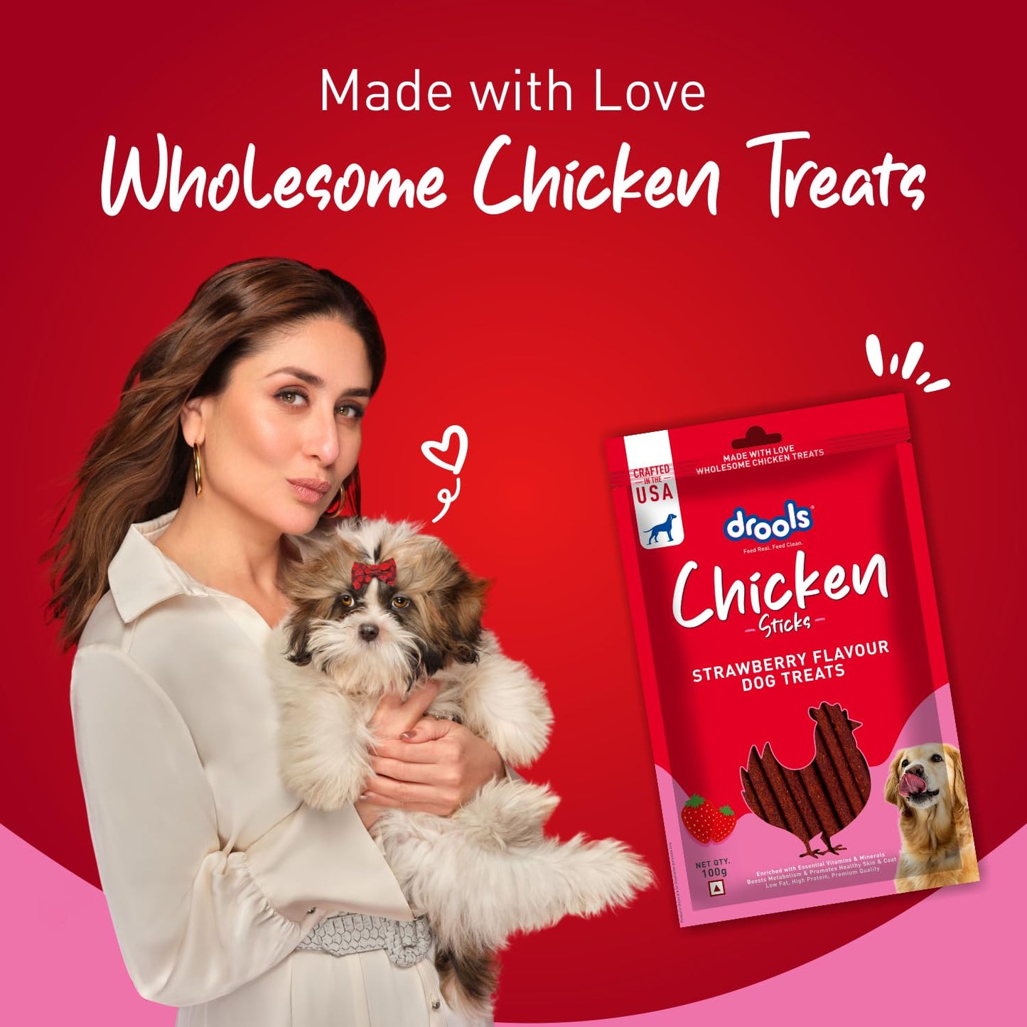 Drools Puppy & Adult Dog Treats, Strawberry Flavour Sticks, 100 GMs Pack,  Rich in Protein