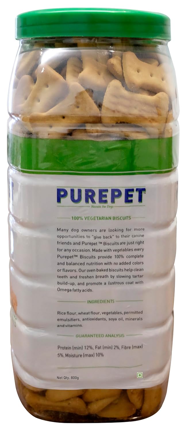 Purepet Dog Treats Biscuits, 800 GMs Pack, 100% Vegetable Flavour, Active Behavior