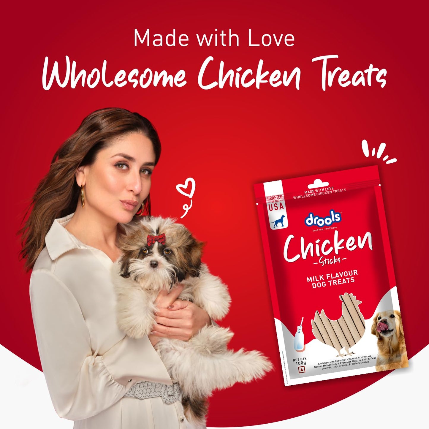 Drools Puppy & Adult Dog Treats, Chicken & Milk Flavour Sticks, 100 GMs Pack,  Rich in Protein