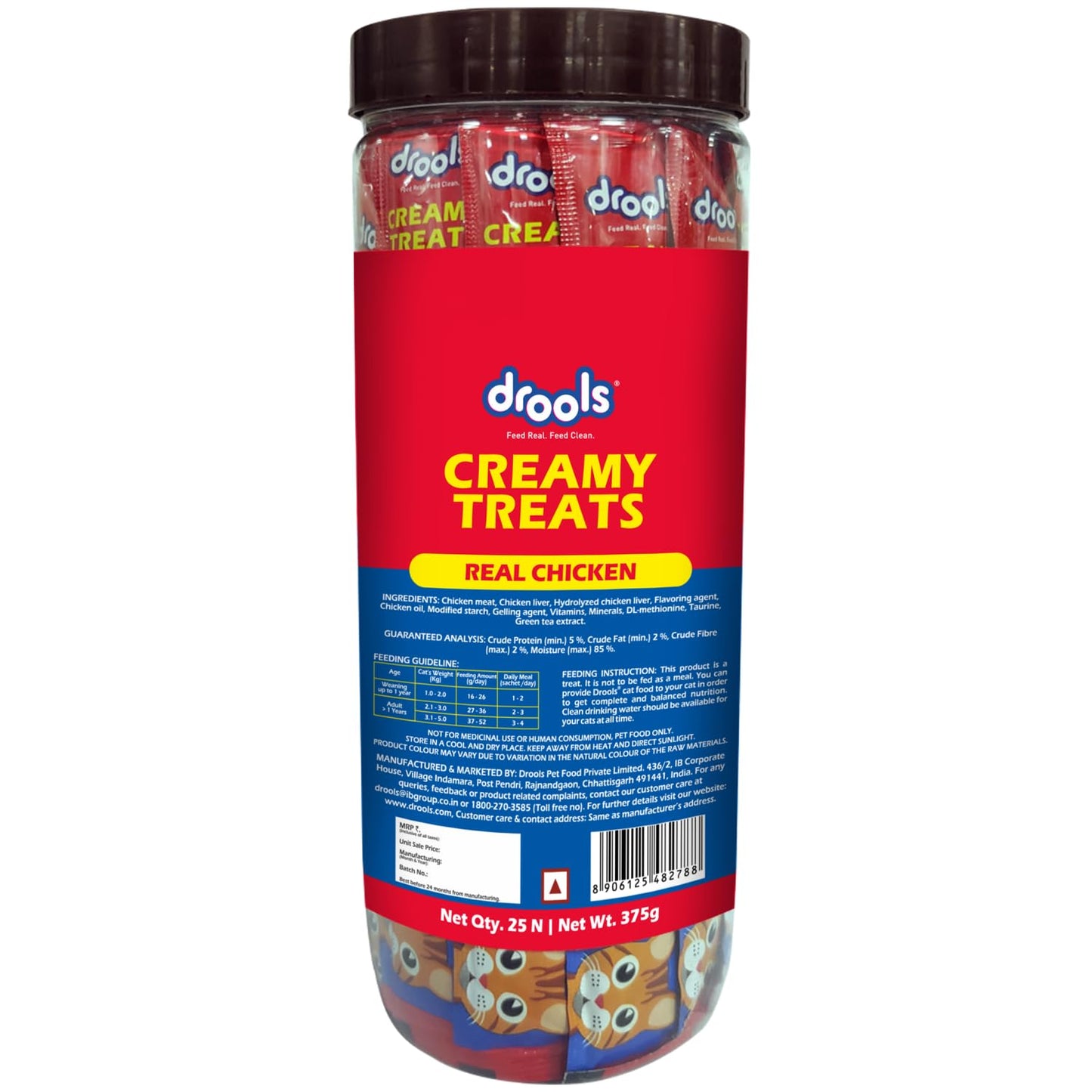 Drools All Life Stages Creamy Lickable Chicken Flavour Cat Treats, 25 Pieces (375Gms)
