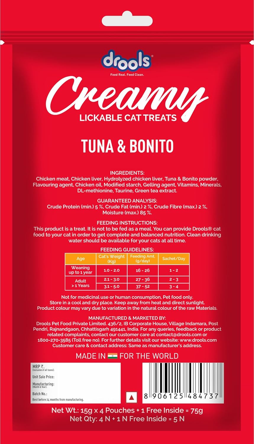 Drools All Life Stages Creamy Lickable Tuna & Bonito Flavour Cat Treat 75 Gms