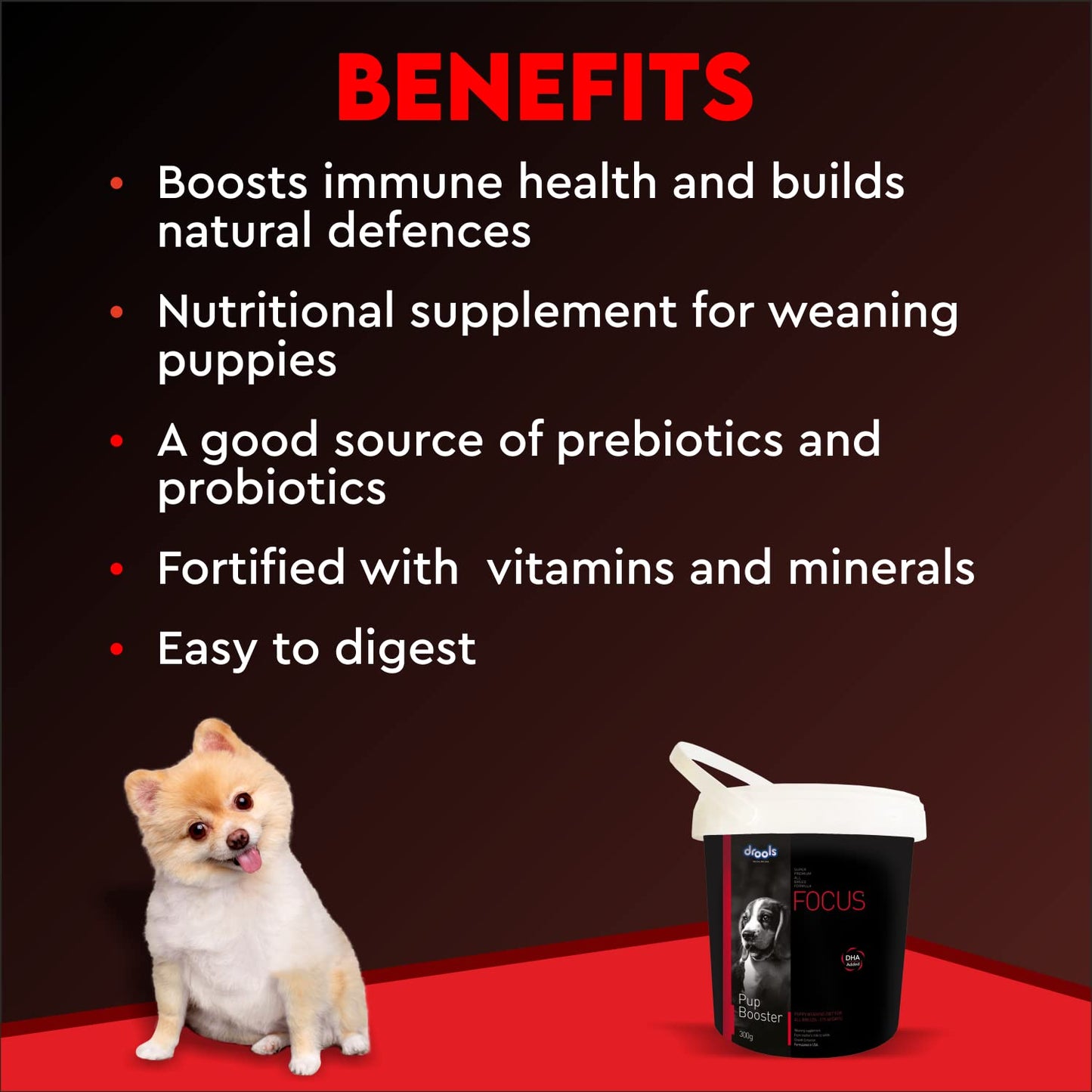 Drools Focus Pup Booster, Puppy Weaning Diet 300 Gms, Chicken Flavour, All Breed Formula