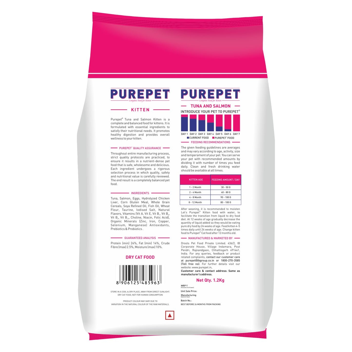 Purepet Kitten (1-12 Months) Tuna & Salmon Flavour Dry Cat Food, 1.2 KG Pack