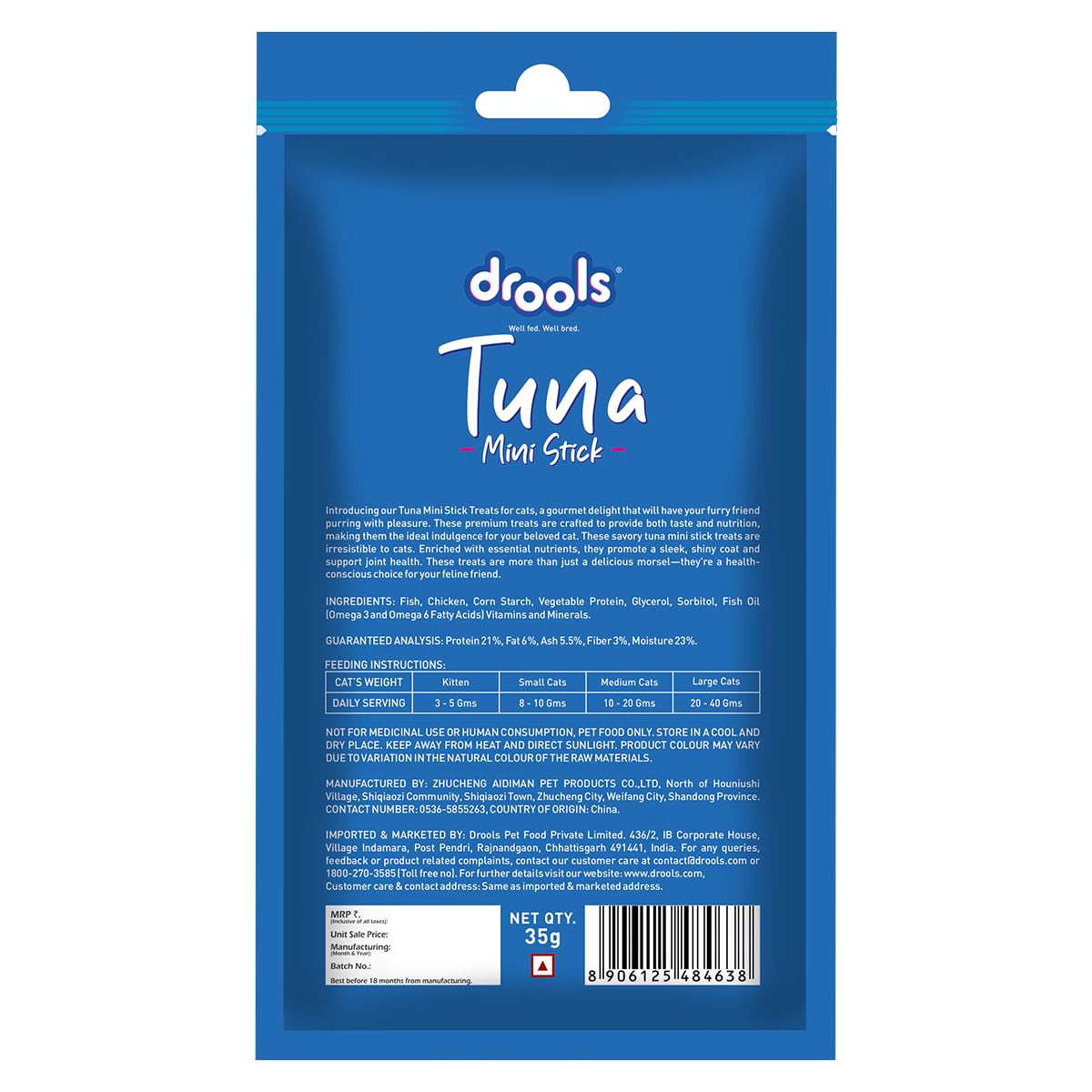 Drools Kitten & Adult Mini Sticks, Real Tuna Flavour, Cat Treats, 35 Gms