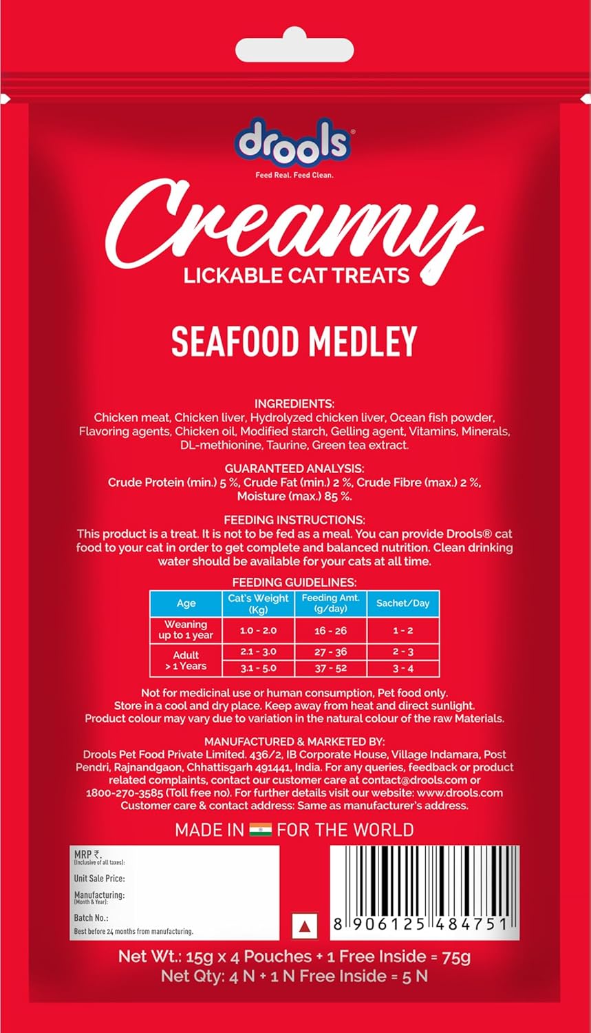 Drools All Life Stages Creamy Lickable Sea Food Medley Flavour Cat Treat, 75 Gms