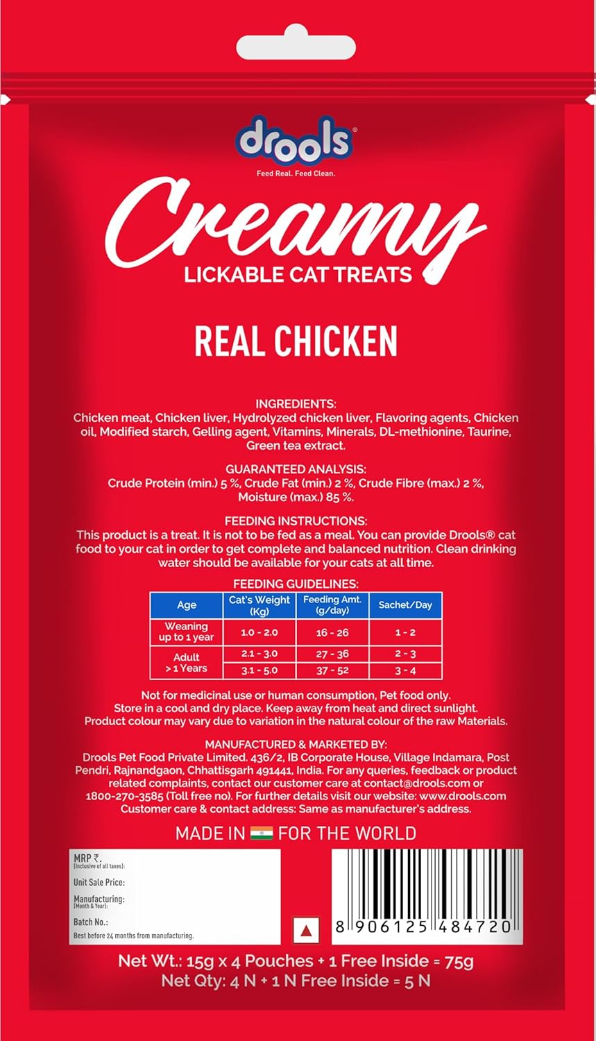 Drools Creamy Lickable Real Chicken, Cat Treat, 75 Gms
