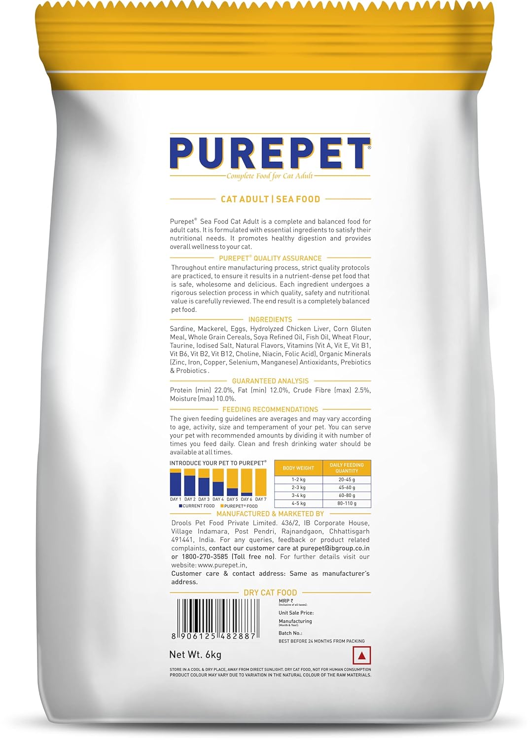Purepet Adult Dry Cat Food, 6 KG Pack, Sea Food Flavour, Hair Ball Protection
