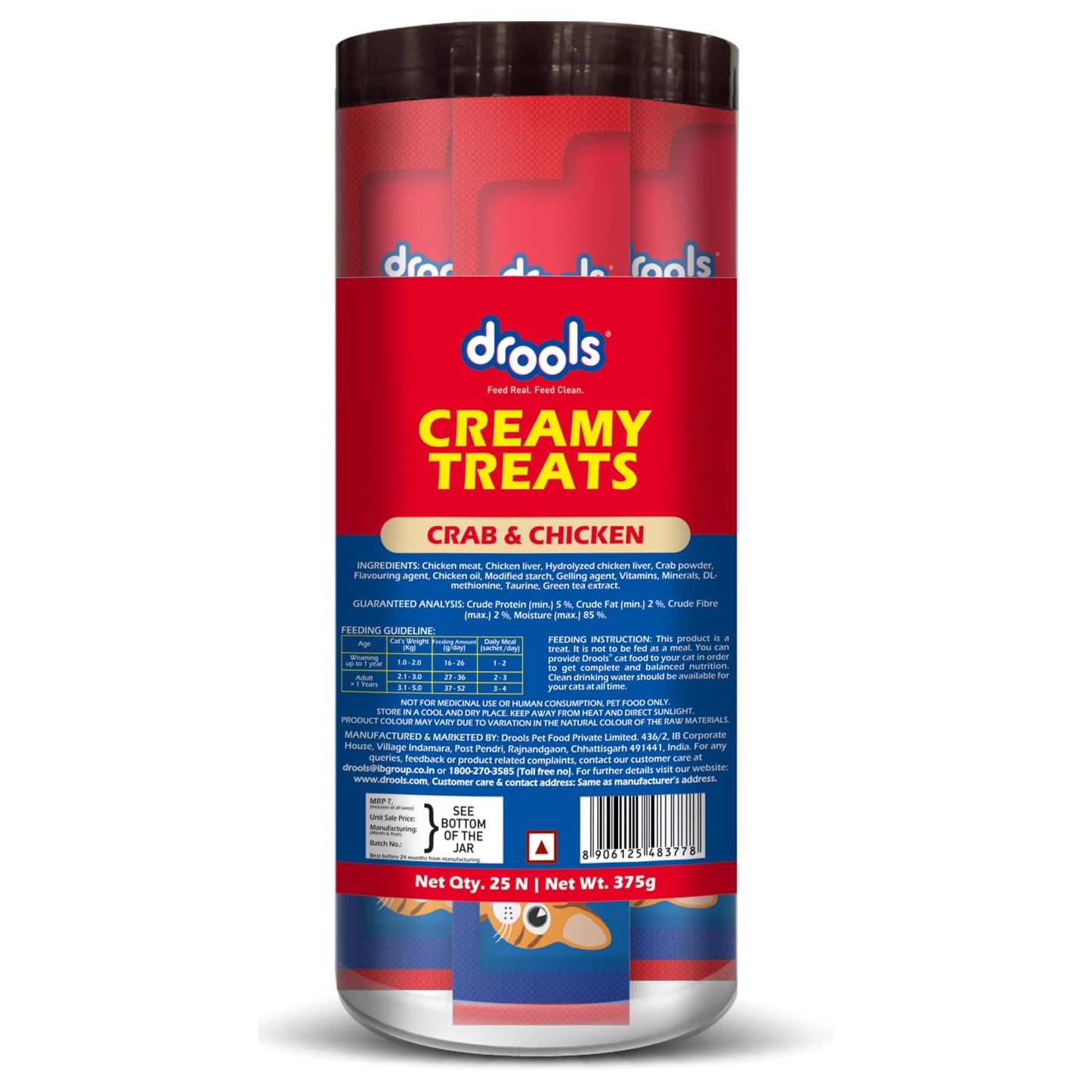 Drools All Life Stages Creamy Lickable Crab & Chicken Flavour Cat Treats, 25 Pieces (375Gms)