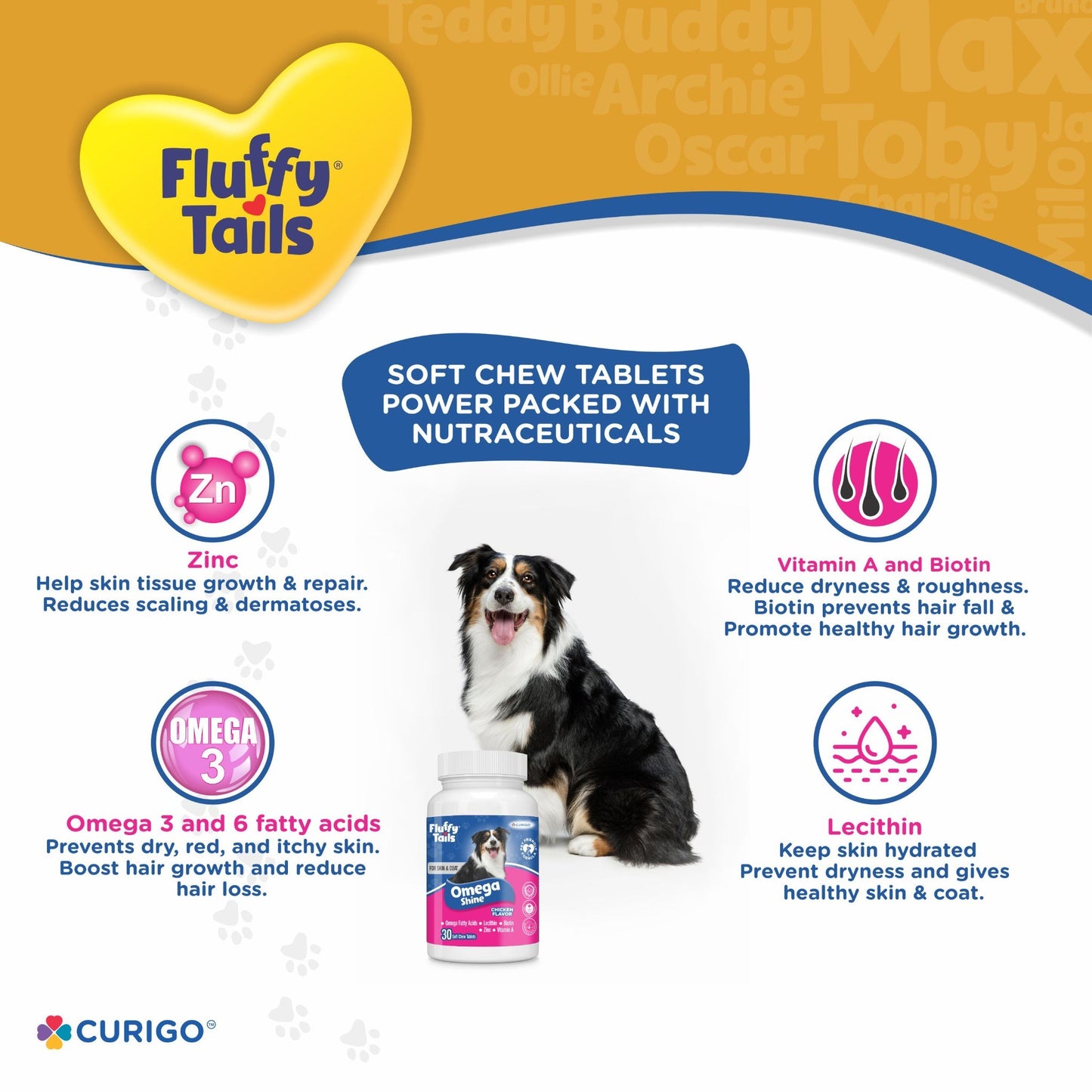 Fluffy Tails Omega Shine, Healthy Skin & Shiny Coat - Pack of 30 Soft Chews