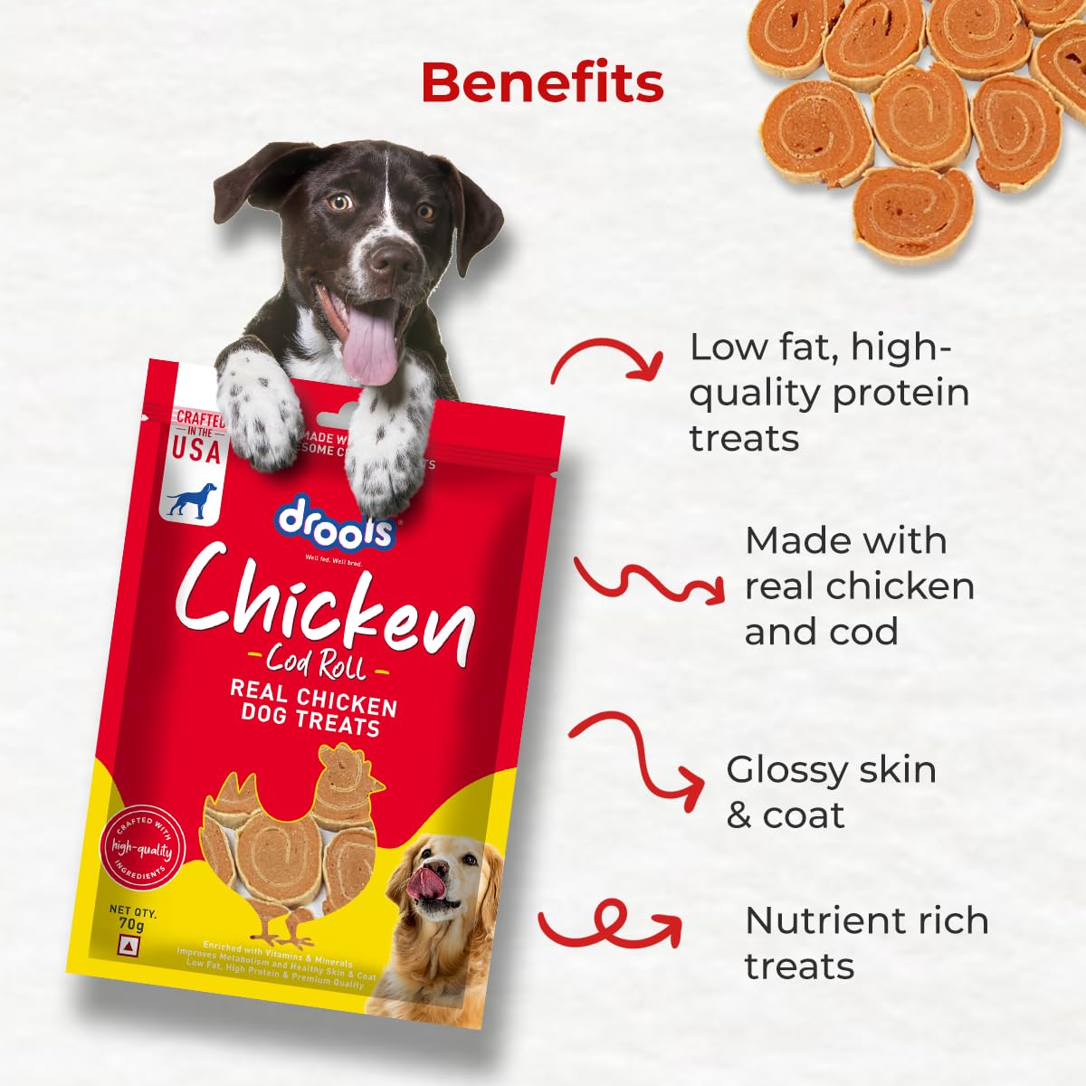 Drools Adult & Puppy Dog Cod Roll Treats 70G, Real Chicken Flavour