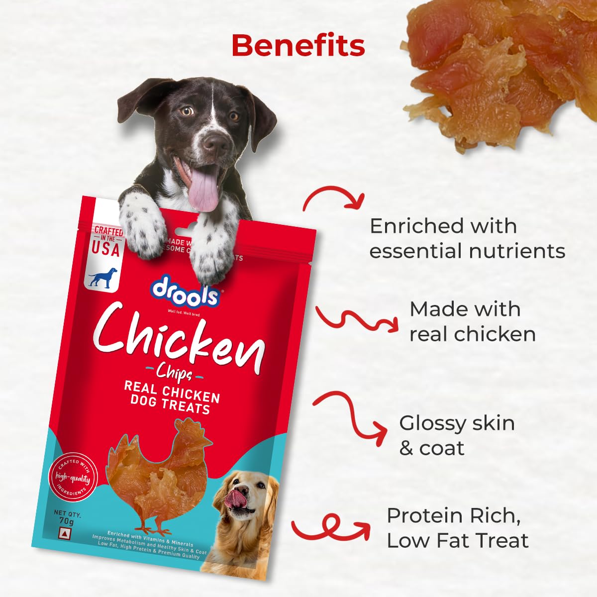 Drools Puppy & Adult Chips, Real Chicken Flavour Dog Treats, 70 Gms Pack