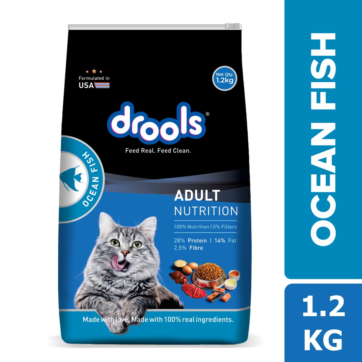 Drools Adult Dry Cat Food, Ocean Fish Flavour, 1.2 KG Pack