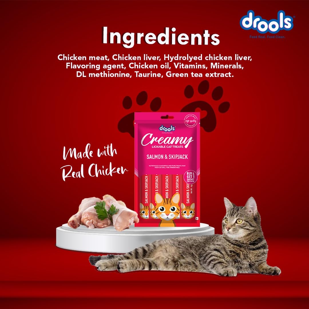 Drools All Life Stages Creamy Lickable Salmon & Skipjack Flavour Cat Treat, 75 Gms