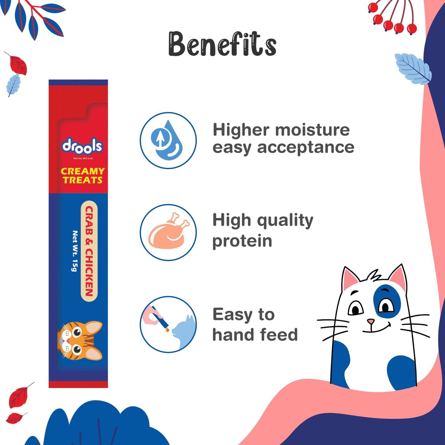 Drools All Life Stages Creamy Lickable Crab & Chicken Flavour Cat Treats, 25 Pieces (375Gms)