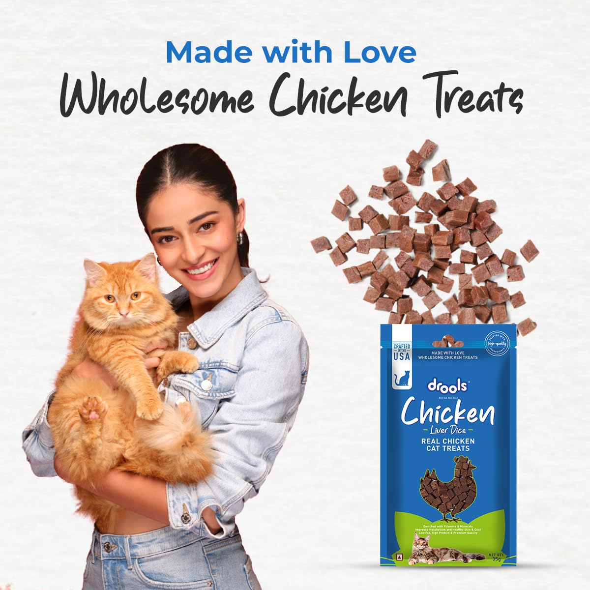 Drools Kitten & Adult Liver Diced, Real Chicken Flavour, Cat Treats, 35 Gms