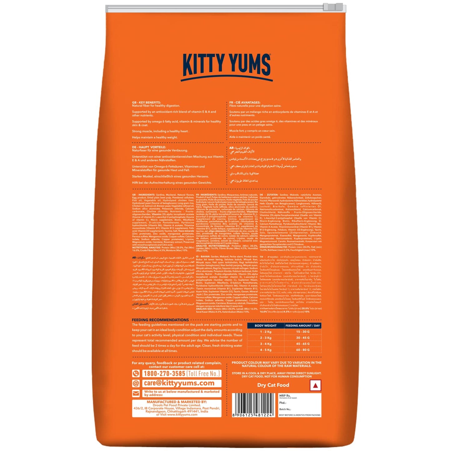 Kitty YUMS Adult (+1 Year) Dry Cat Food, 1.2 KG Pack, Ocean Fish Flavour