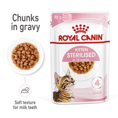 Royal Canin Sterilised Kitten, Chunks in Gravy (Pack of 12 x 85 GMs)