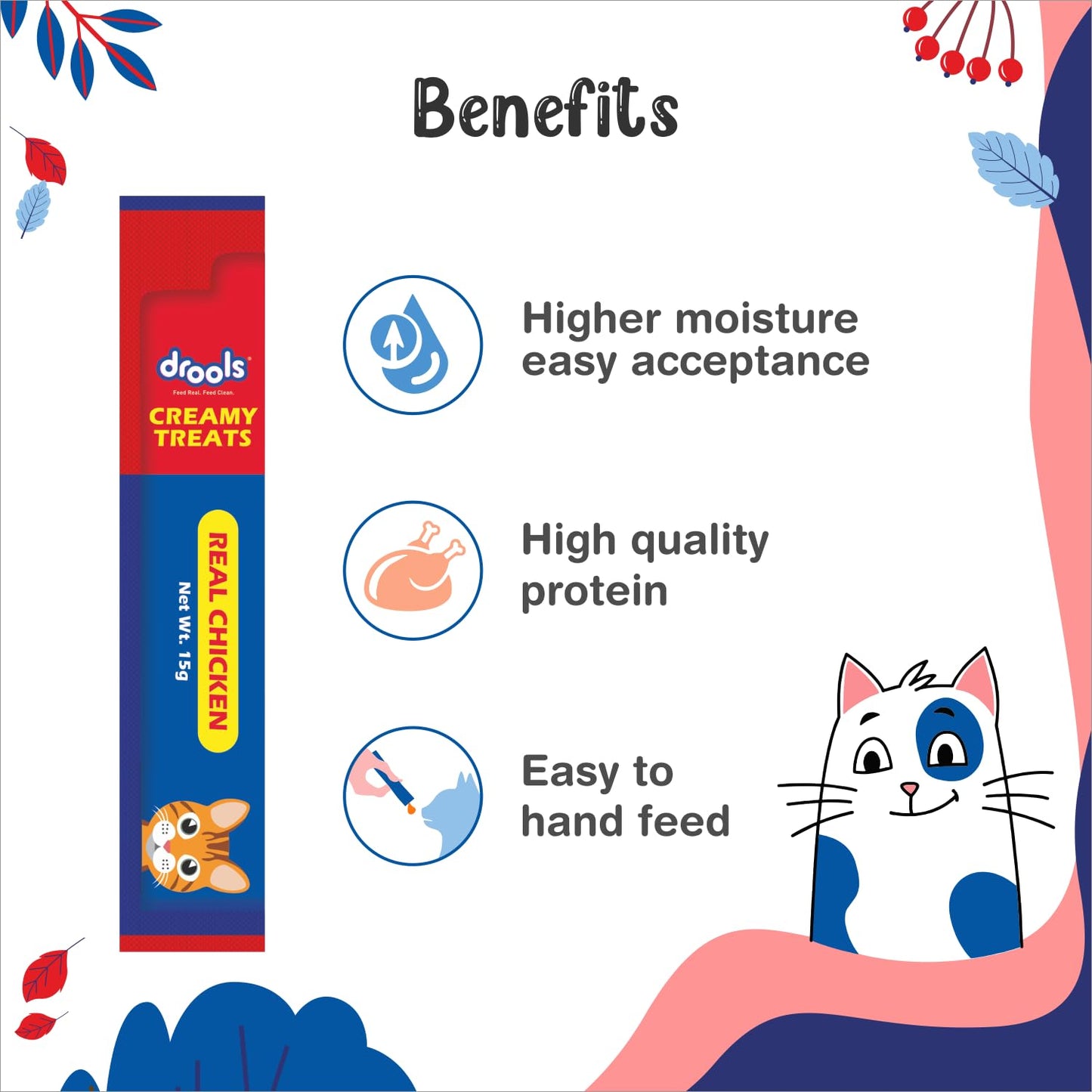 Drools All Life Stages Creamy Lickable Chicken Flavour Cat Treats, 25 Pieces (375Gms)