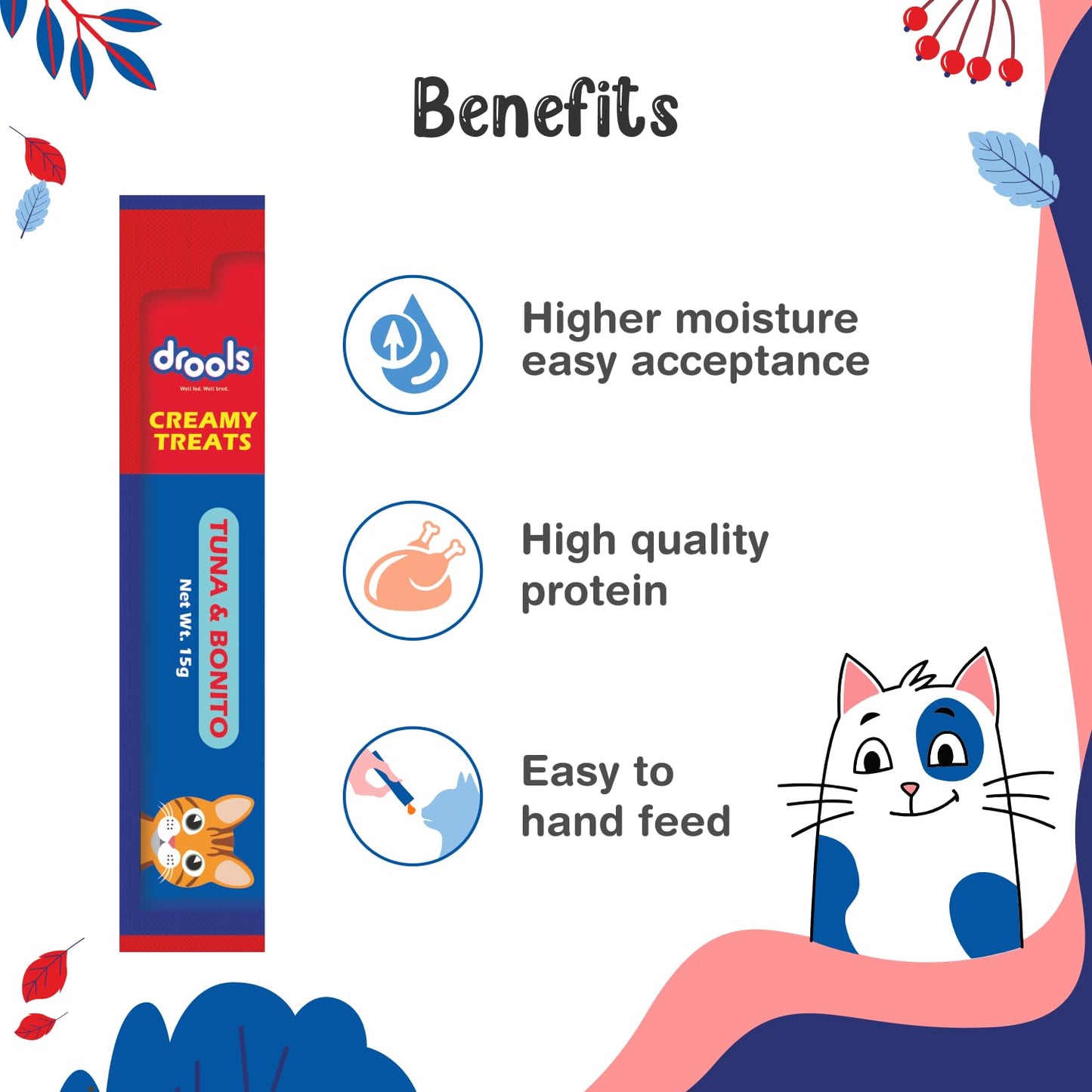 Drools All Life Stages Creamy Lickable Tuna & Bonito Flavour Cat Treats, 25 Pieces (375Gms)