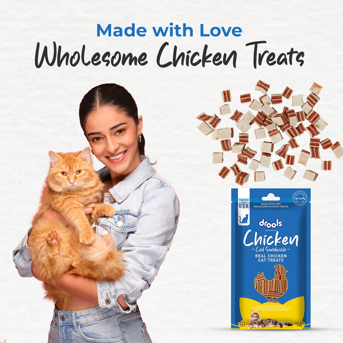 Drools Cod Fish Sandwich Cat Treats Stick, 35 Gms, Made with Real Chicken & Cod