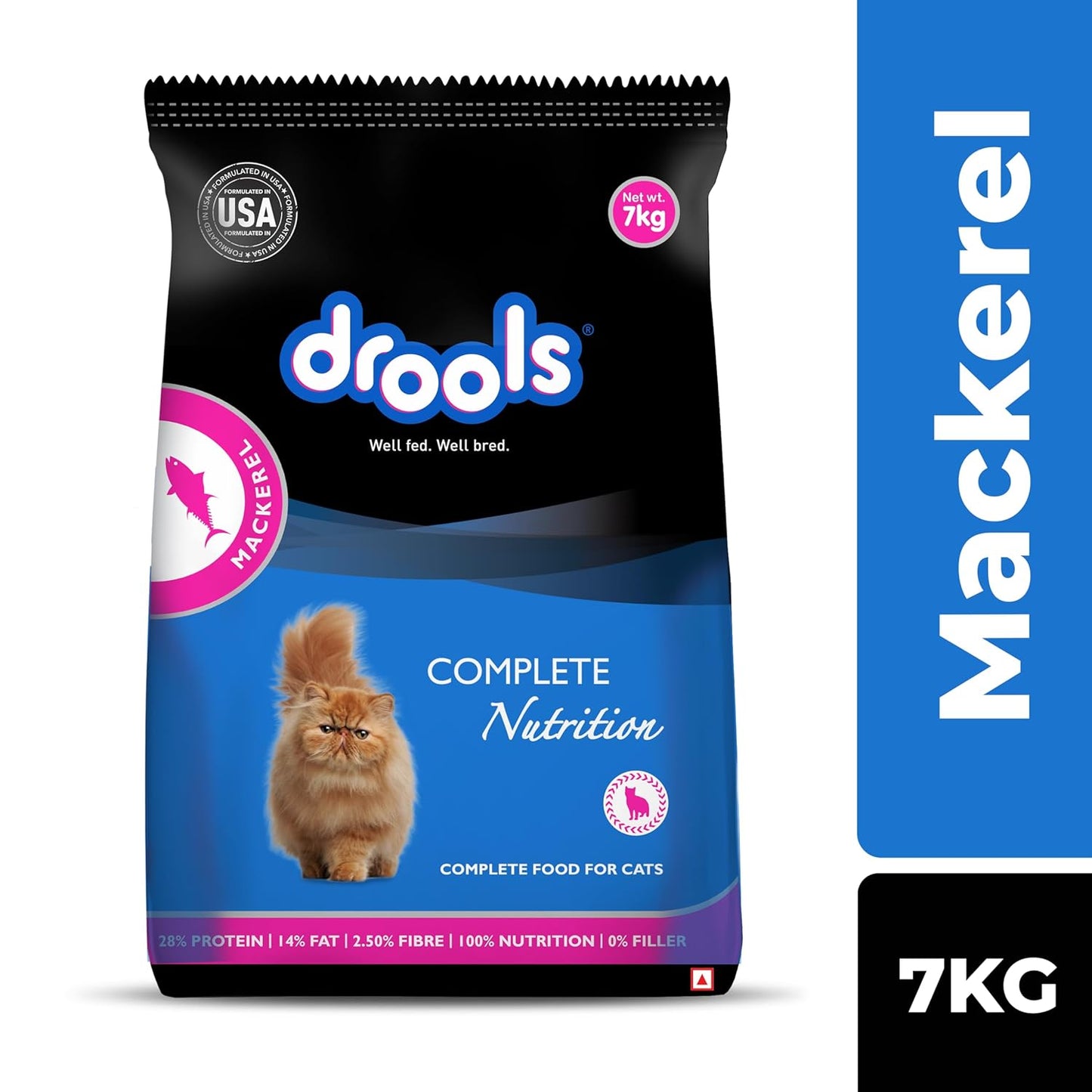 Drools Adult 7kg Dry Cat Food, Real Mackerel Flavour, Taurine Healthy Heart