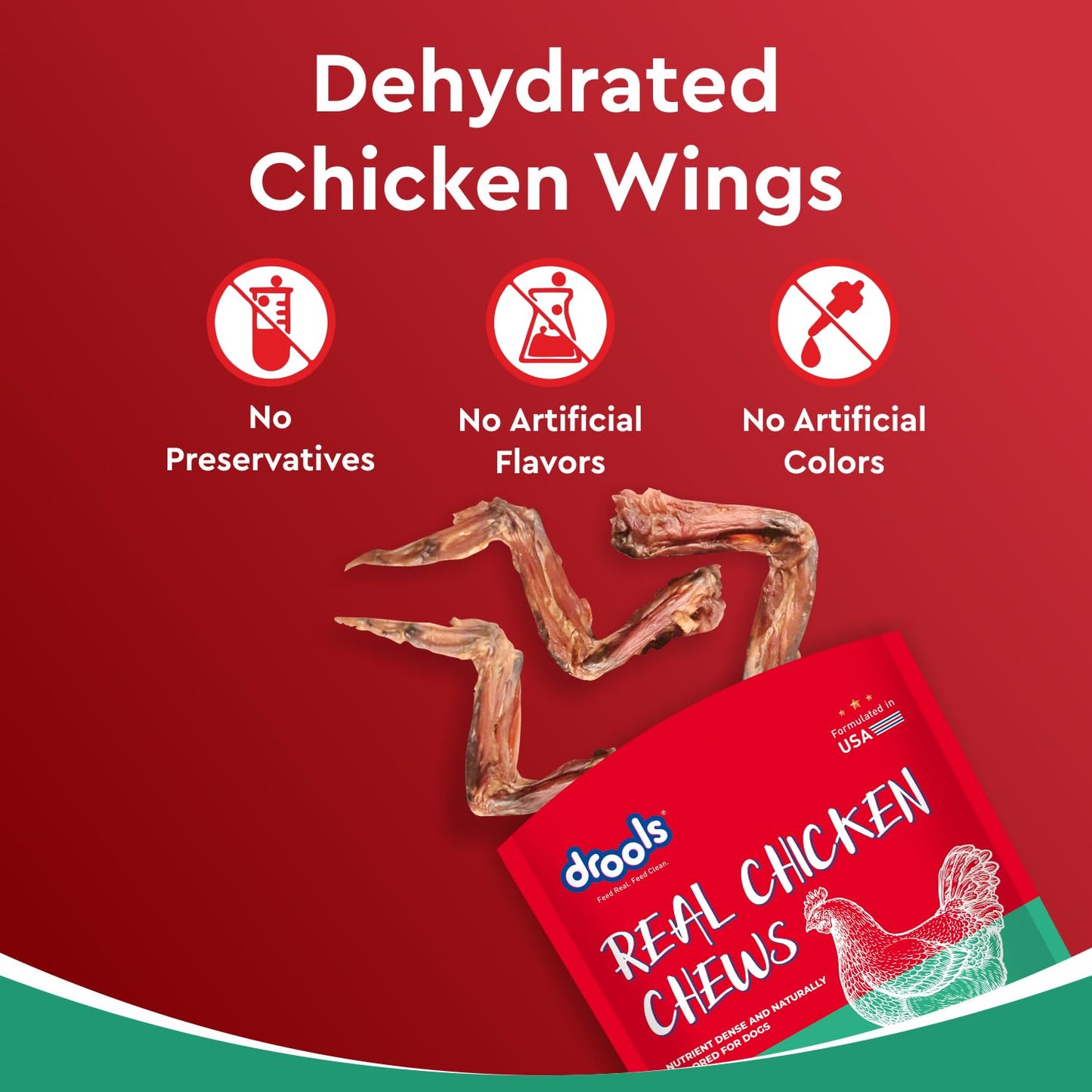 Drools Puppy & Adult Dog Treat Real Chicken Flavour, Dehydrated Chews Wings, 70Gms Pack