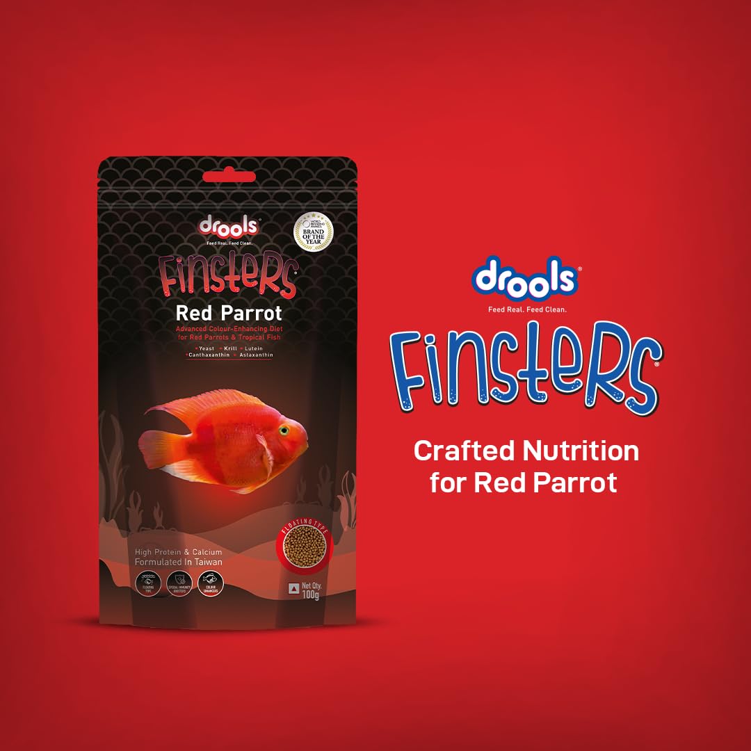 Drools Finsters Red Parrot Fish Food, 100 Gms Pouch, Colour-Focused Nutrition
