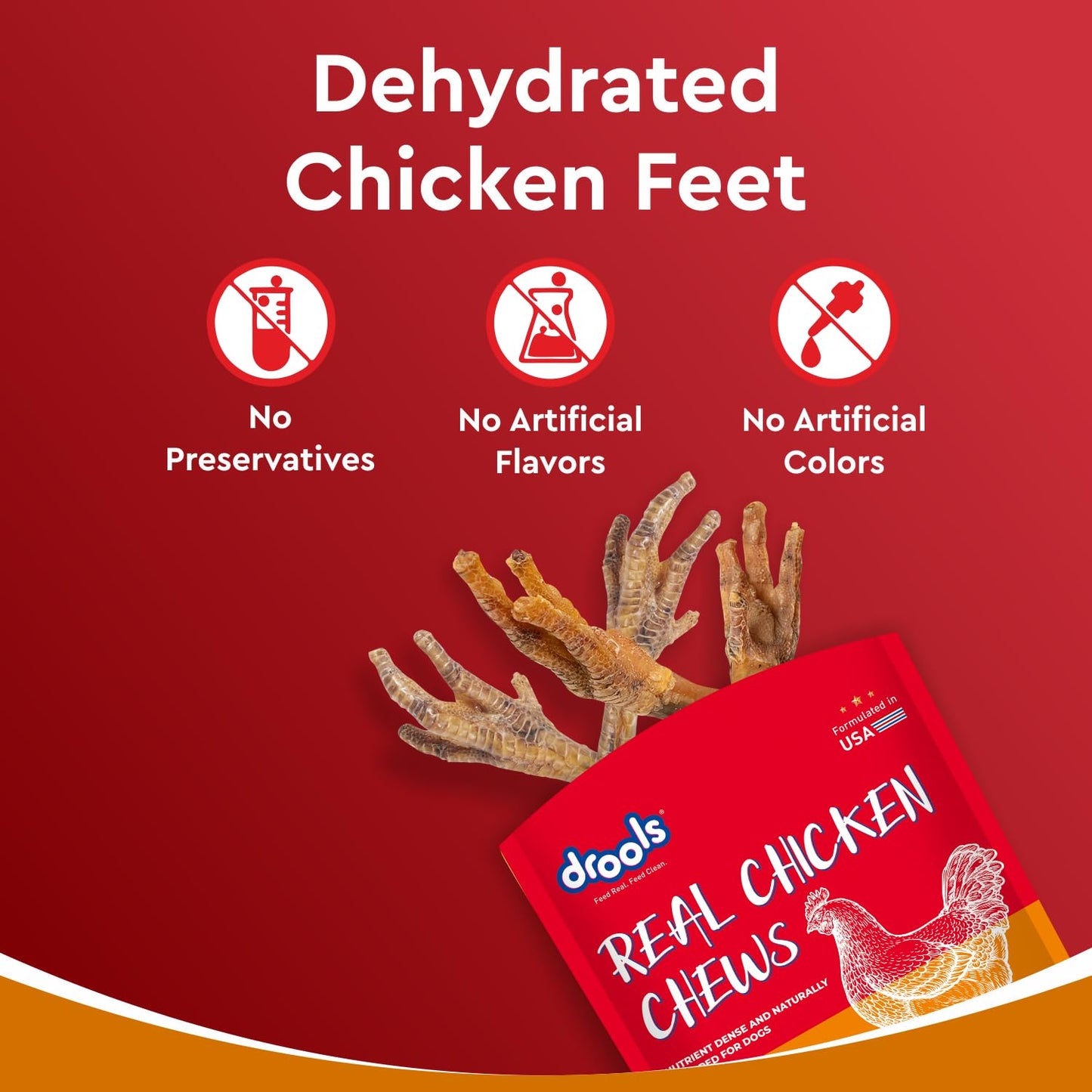Drools Puppy & Adult Dog Treat Real Chicken Flavour, Dehydrated Chews Feet, 70Gms Pack