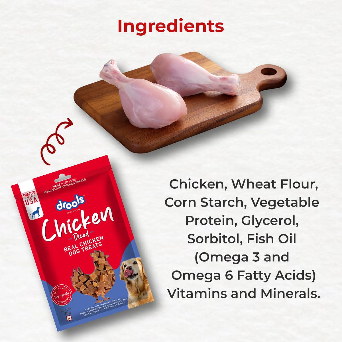 Drools Puppy & Adult Diced, Real Chicken Flavour Dog Treats, 70 Gms Pack