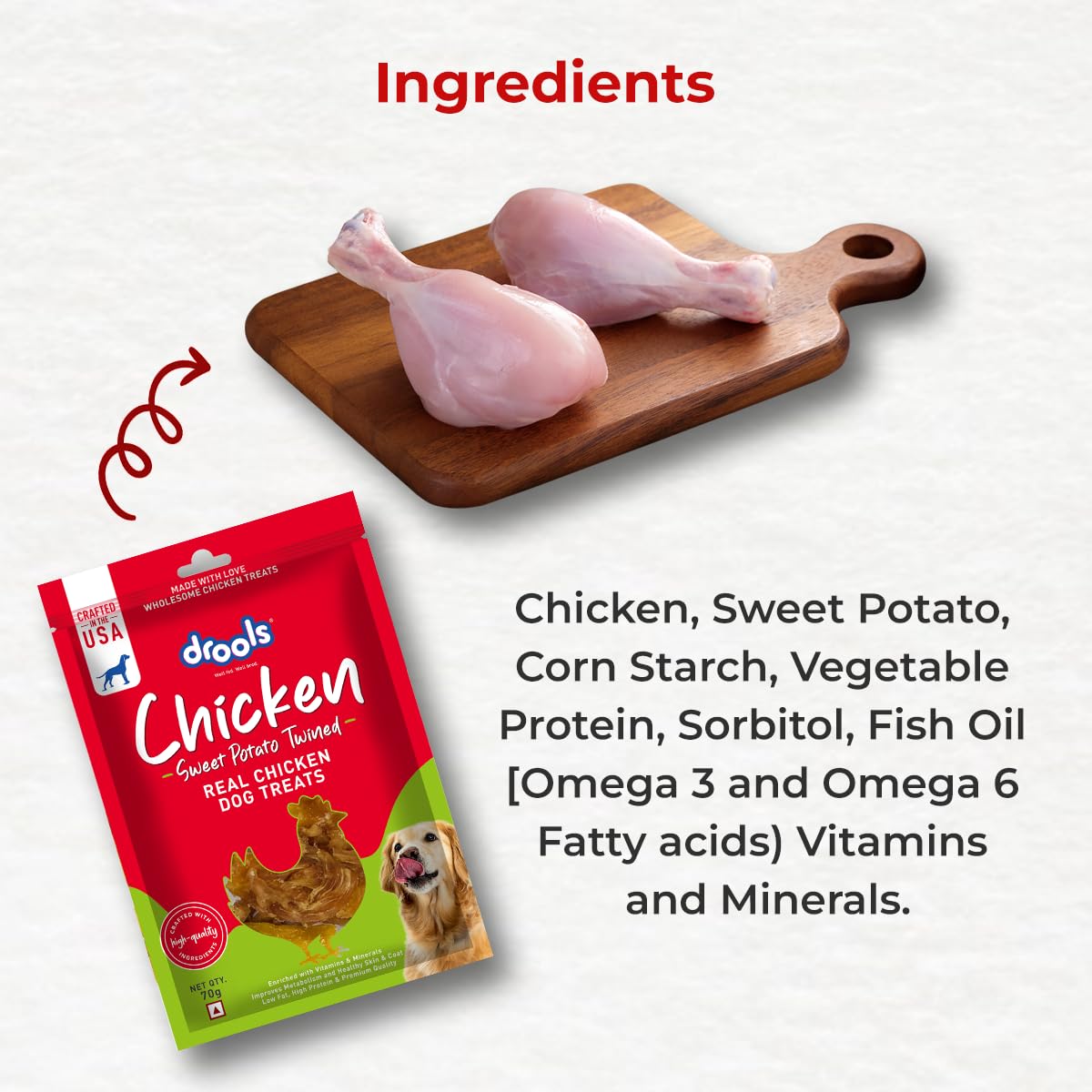Drools Puppy & Adult Sweet Potato Twinned, Real Chicken Flavour Dog Treats, 70 Gms Pack