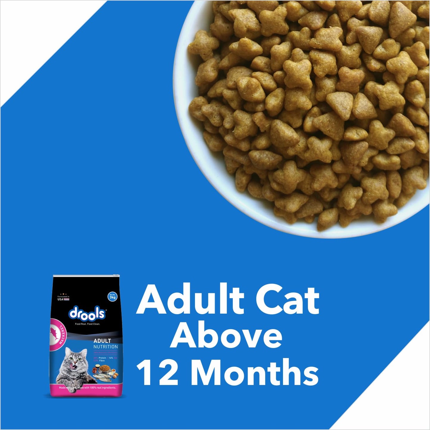Drools Adult Dry Cat Food, Mackerel Flavour, 1.2kg Pack