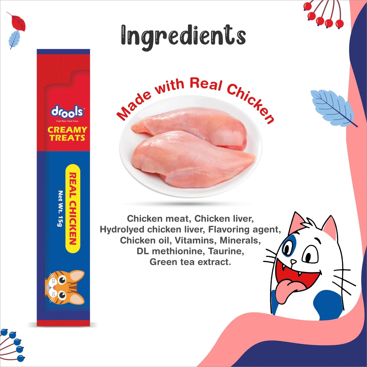 Drools All Life Stages Creamy Lickable Chicken Flavour Cat Treats, 25 Pieces (375Gms)