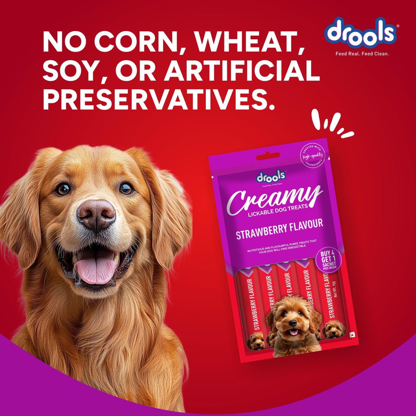 Drools All Stages Dog Treat  Strawberry Flavour Creamy 5 Sticks, 75 Gms