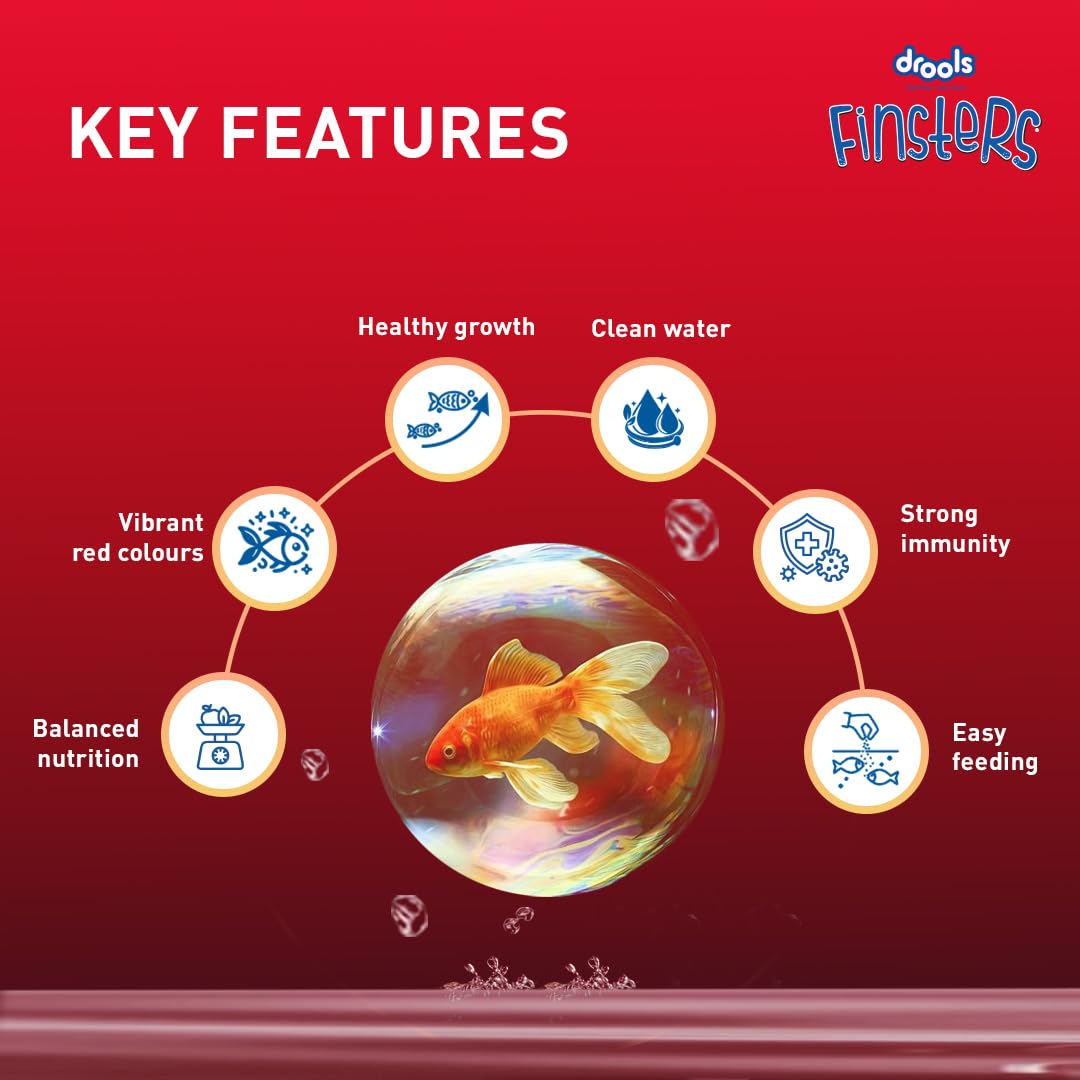 Drools Finsters Quick Red Fish Food, 330 Gms | Seafood Flavour | Colour-Enhancing Formula