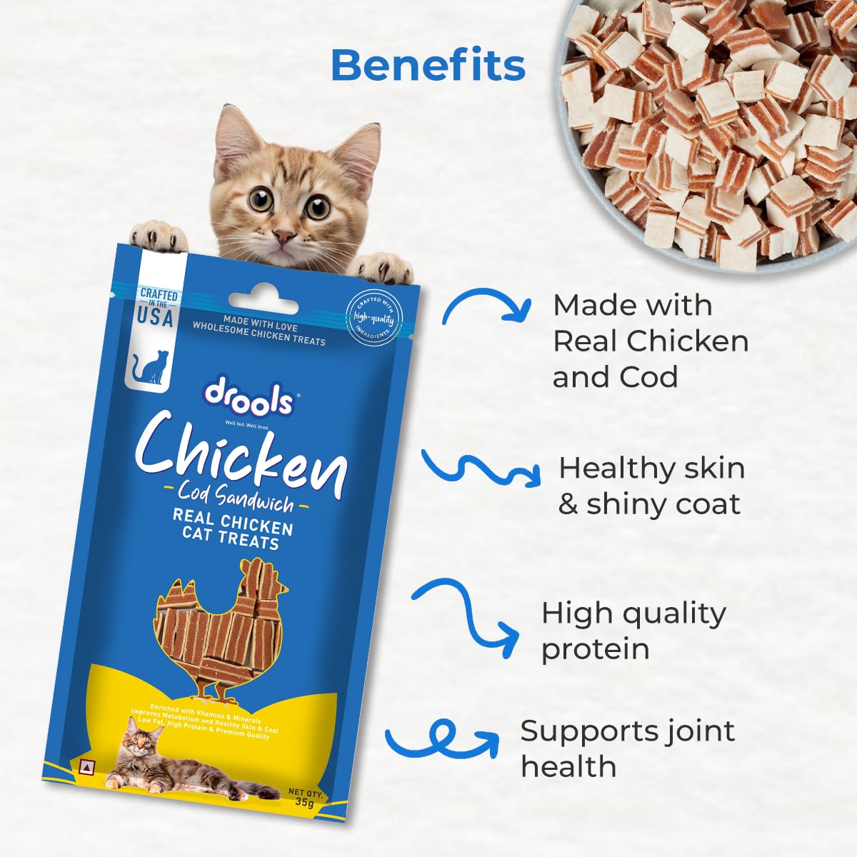 Drools Cod Fish Sandwich Cat Treats Stick, 35 Gms, Made with Real Chicken & Cod