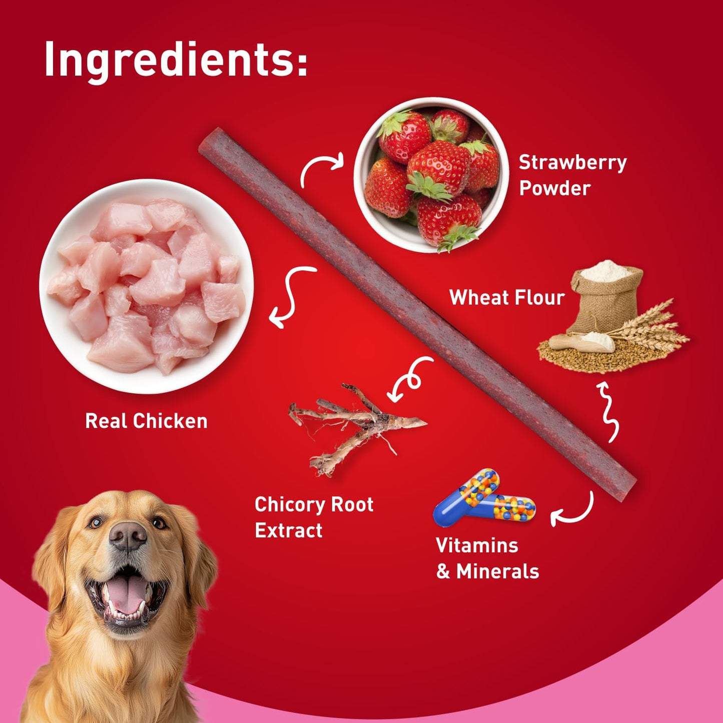 Drools Puppy & Adult Dog Treats, Strawberry Flavour Sticks, 100 GMs Pack,  Rich in Protein