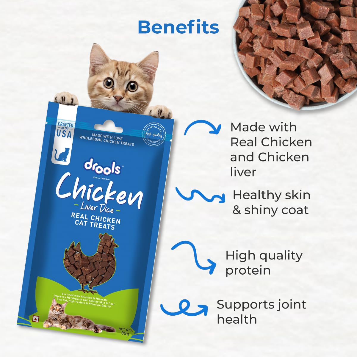 Drools Kitten & Adult Liver Diced, Real Chicken Flavour, Cat Treats, 35 Gms