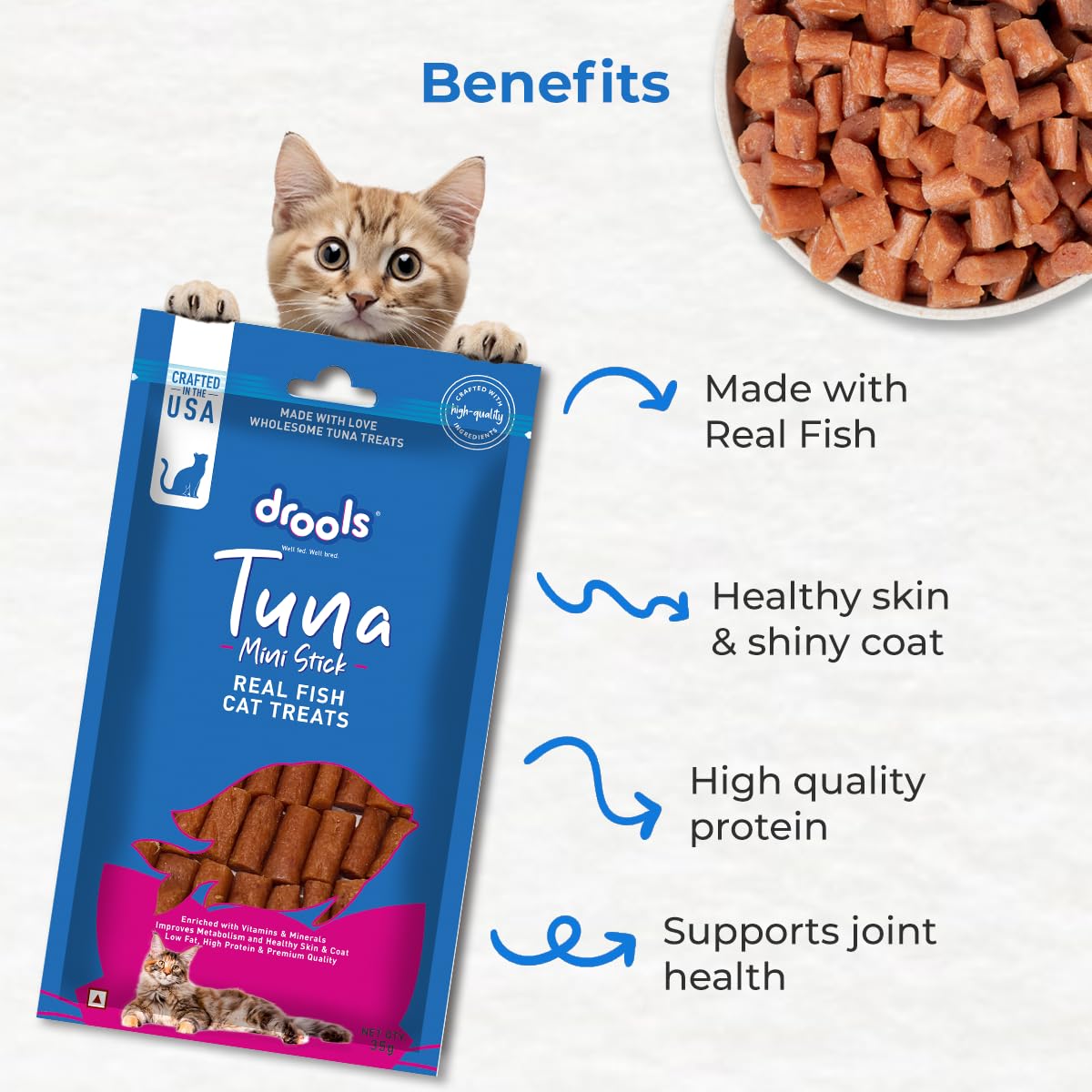 Drools Kitten & Adult Mini Sticks, Real Tuna Flavour, Cat Treats, 35 Gms