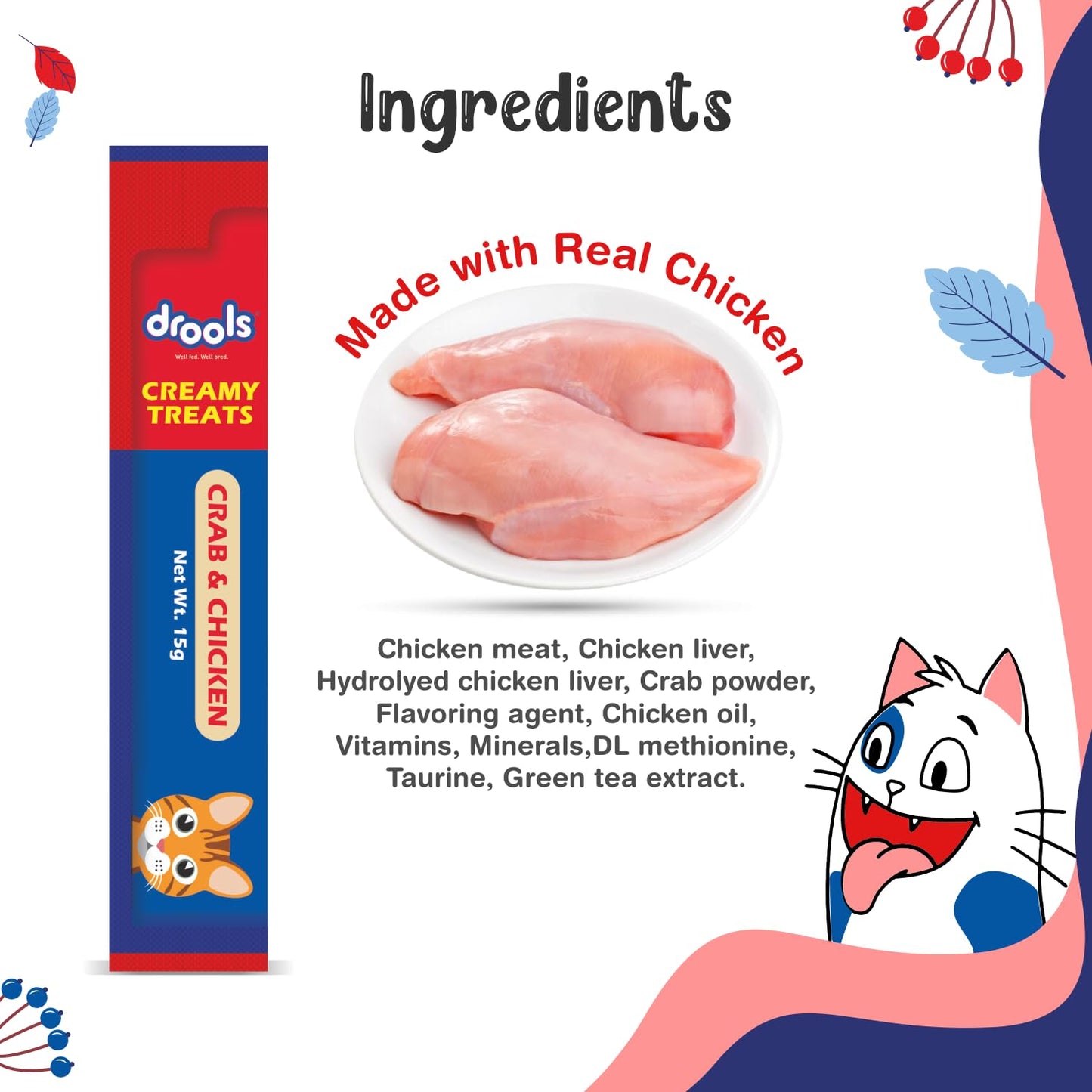 Drools All Life Stages Creamy Lickable Crab & Chicken Flavour Cat Treats, 25 Pieces (375Gms)