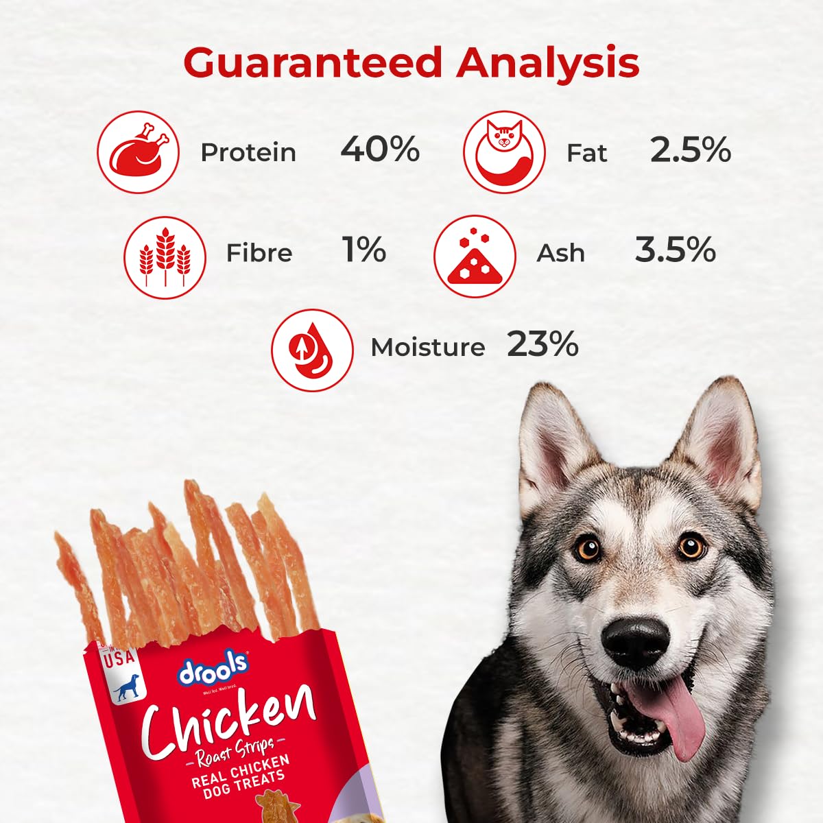 Drools Puppy & Adult Roast Strips, Real Chicken Flavour Dog Treats, 70 Gms Pack