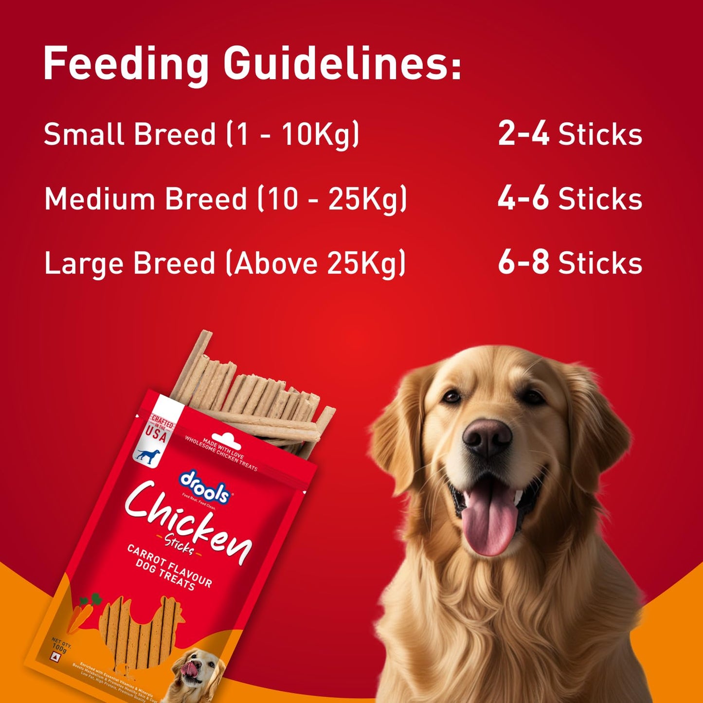Drools Puppy & Adult Dog Treats, Chicken Carrot Flavour Sticks, 100 GMs Pack,  Rich in Protein