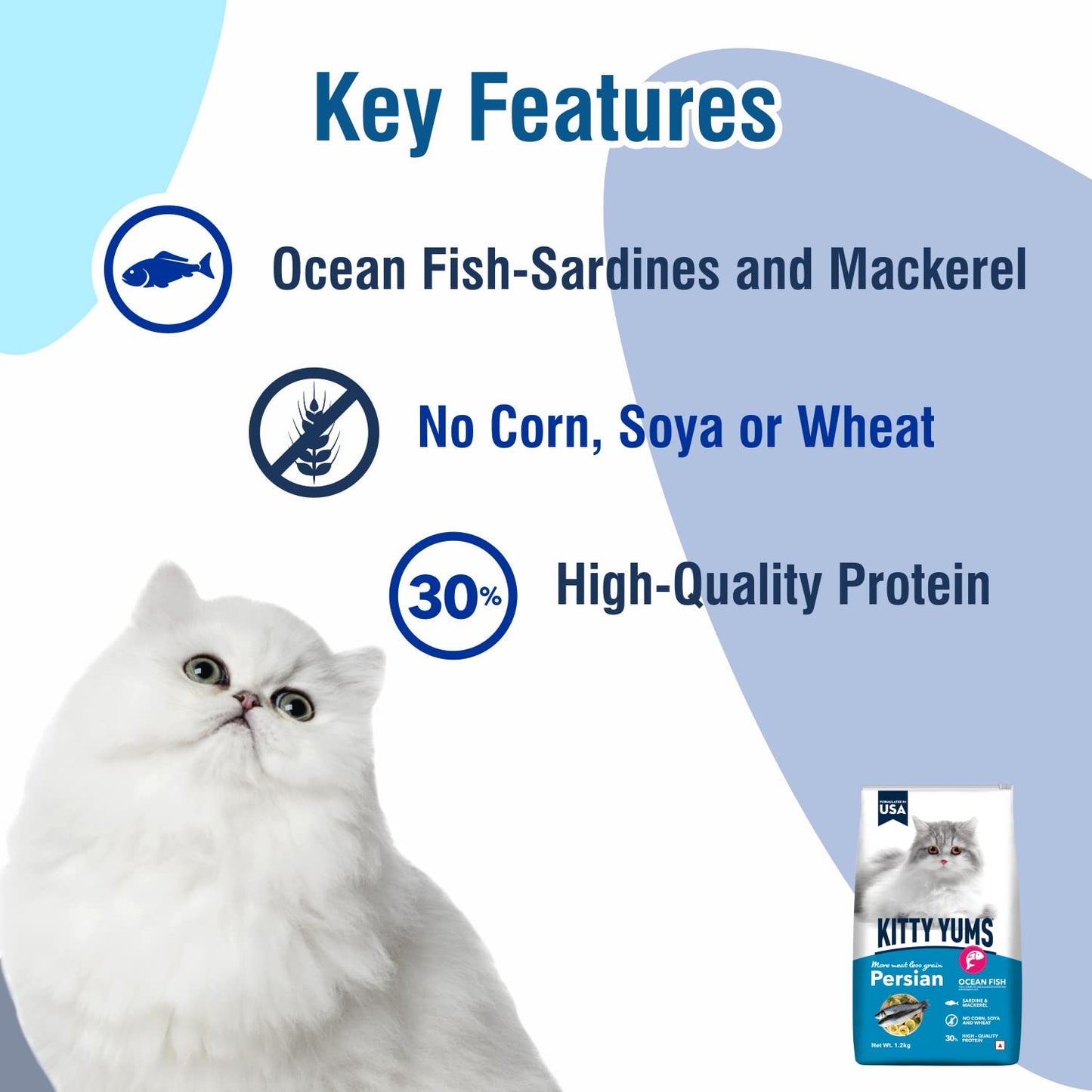 Kitty Yums Adult Persian Dry Cat Food, 7 KG Pack, Ocean Fish Flavour